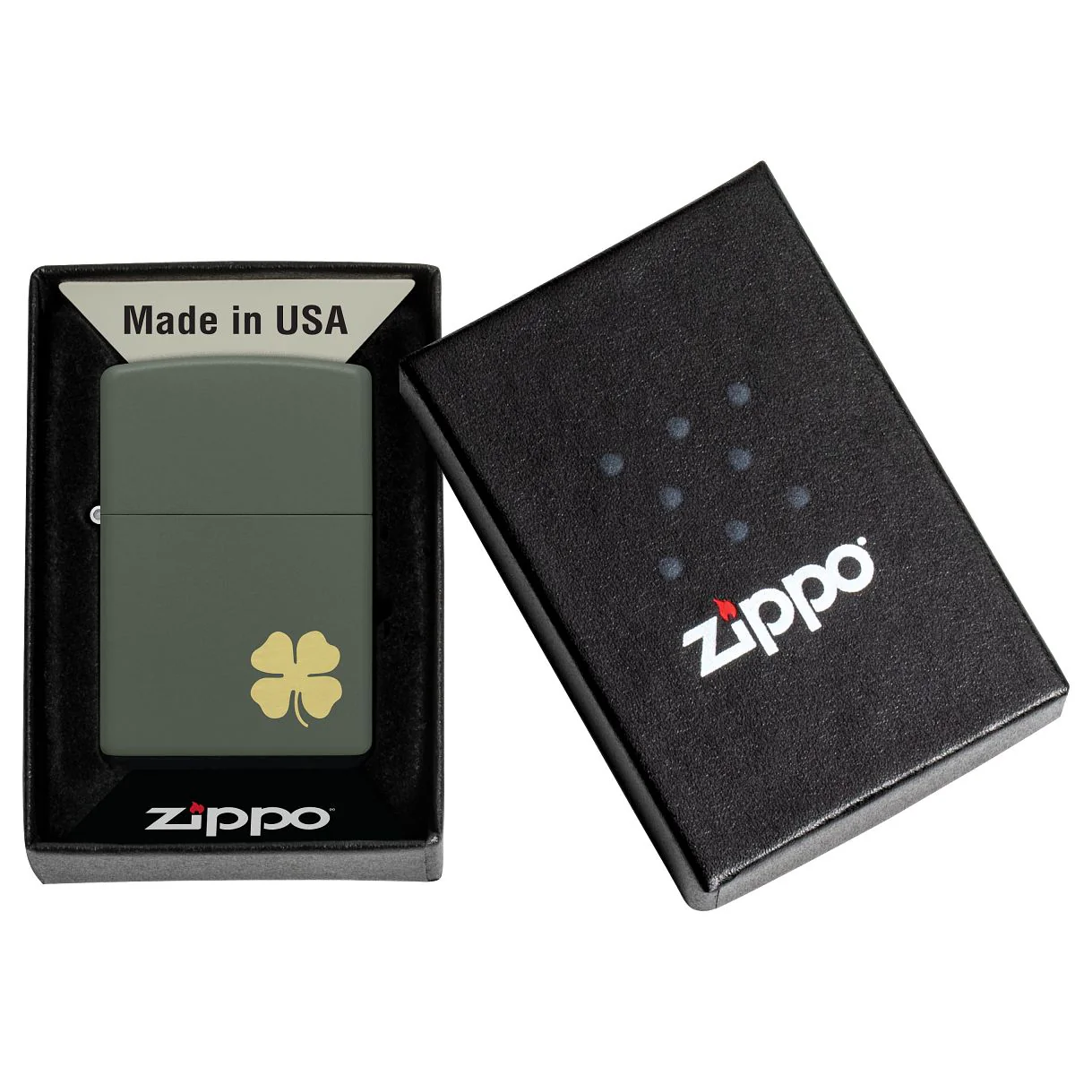 Zippo Lighter: Four Leaf Clover, Engraved - Green Matte 49796 - Image 6