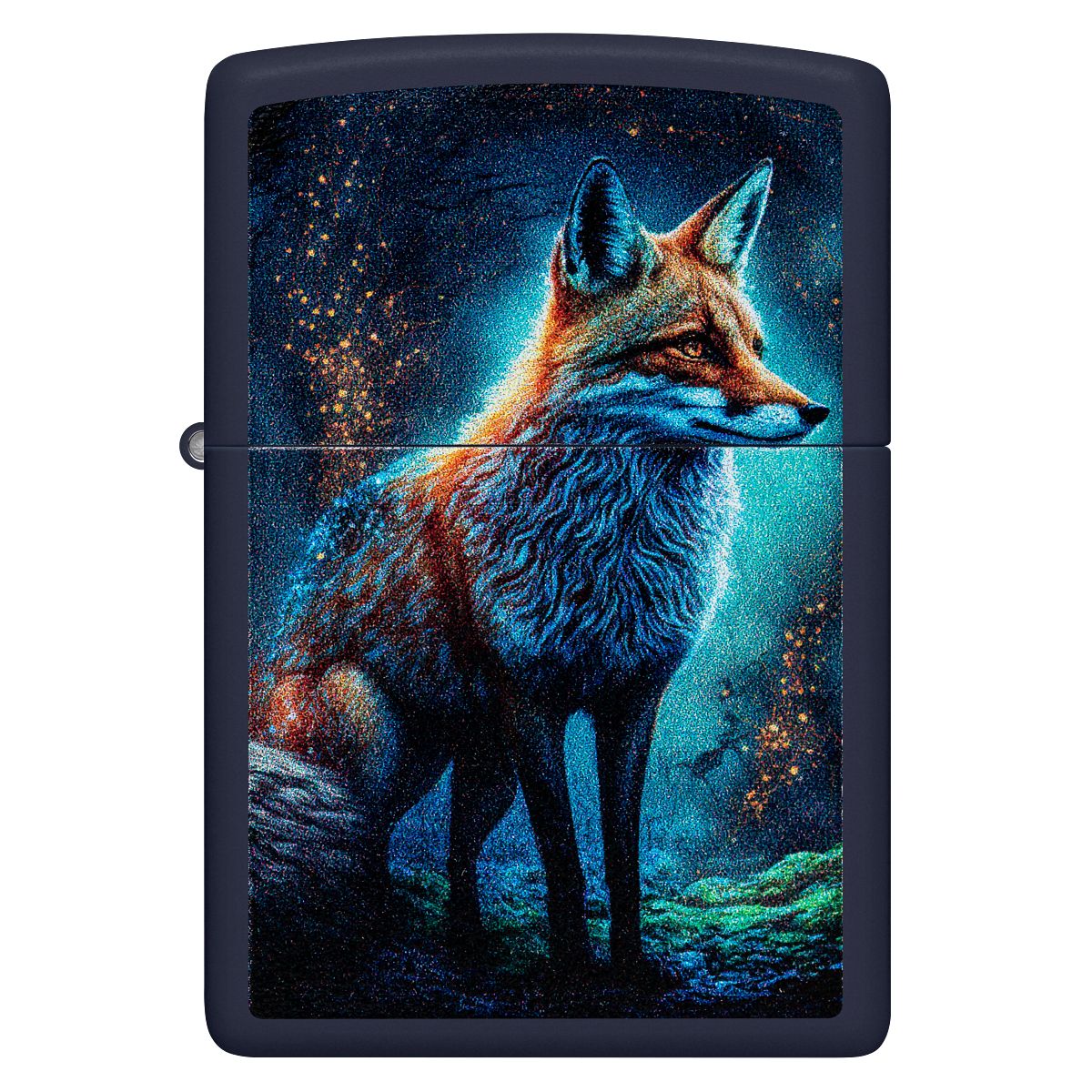 Zippo Lighter: Fox at Night - Navy Matte 46338 - Image 2