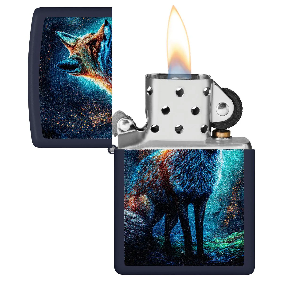 Zippo Lighter: Fox at Night - Navy Matte 46338 - Image 3