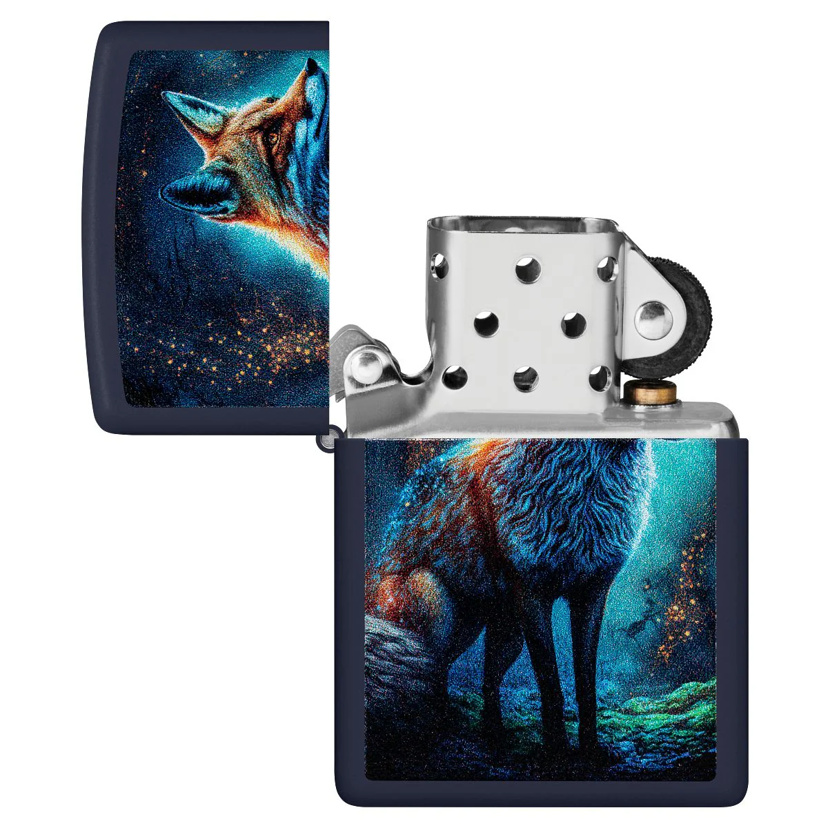 Zippo Lighter: Fox at Night - Navy Matte 46338 - Image 4