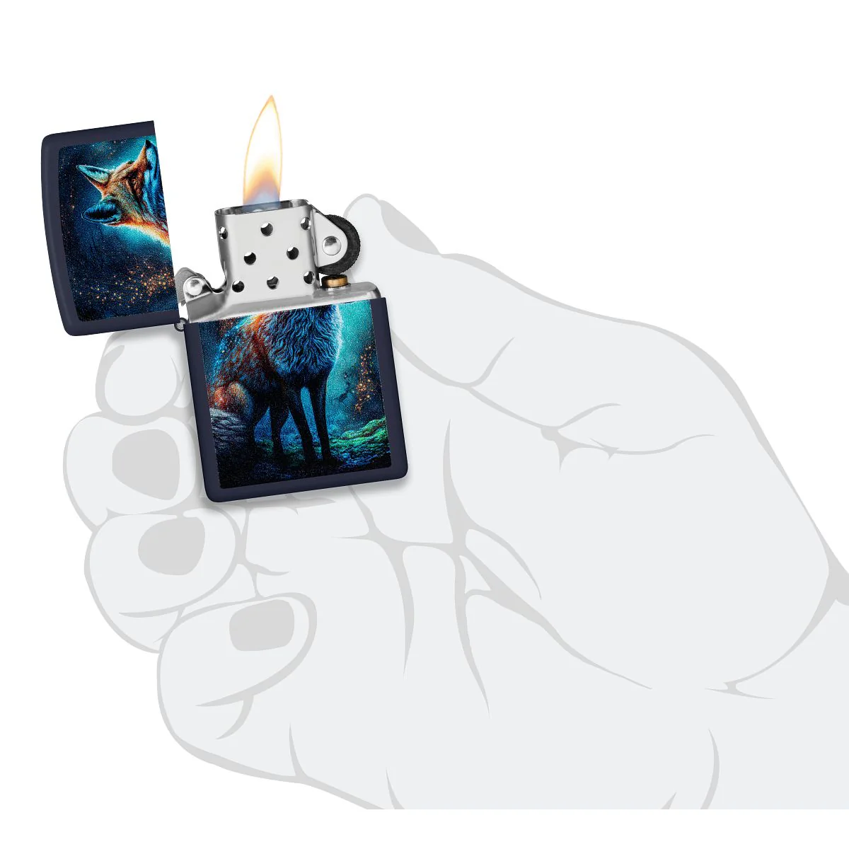 Zippo Lighter: Fox at Night - Navy Matte 46338 - Image 5