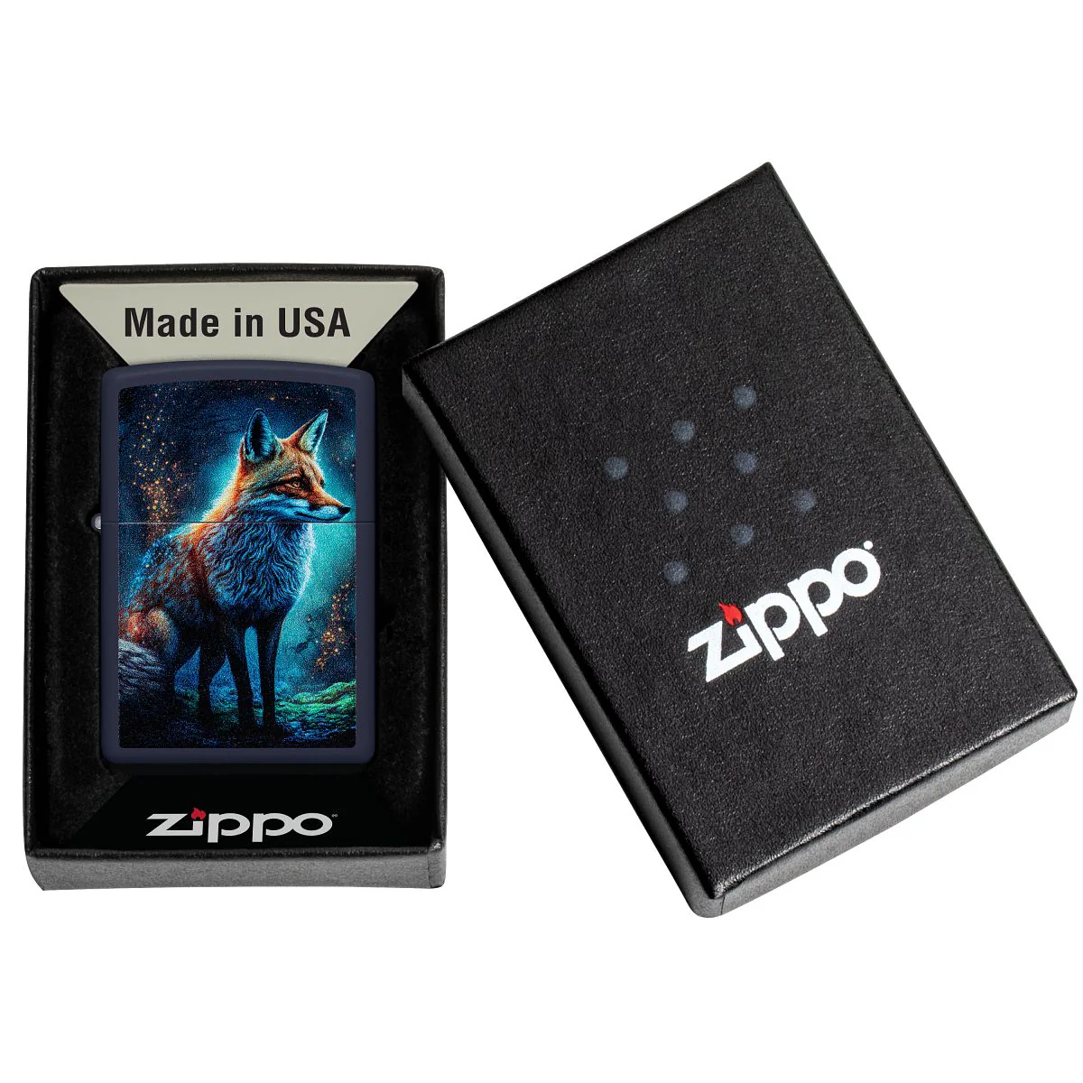 Zippo Lighter: Fox at Night - Navy Matte 46338 - Image 6