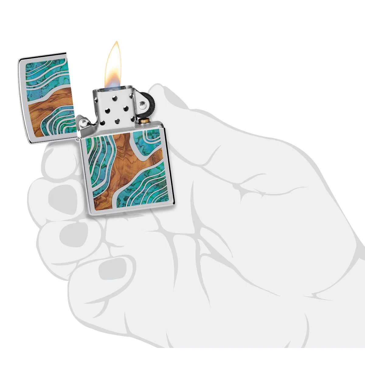Zippo Lighter: Fusion Wood and Shell Design - High Polish Chrome 46118 - Image 5