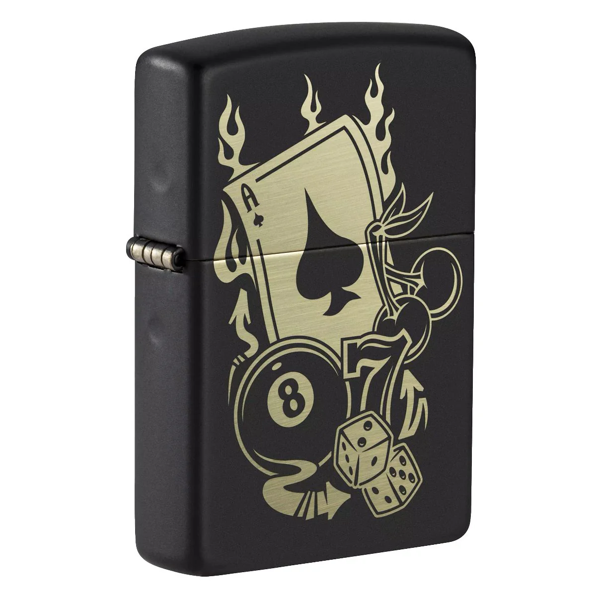 Zippo Lighter: Gambling Icons, Engraved - Black Matte 49257