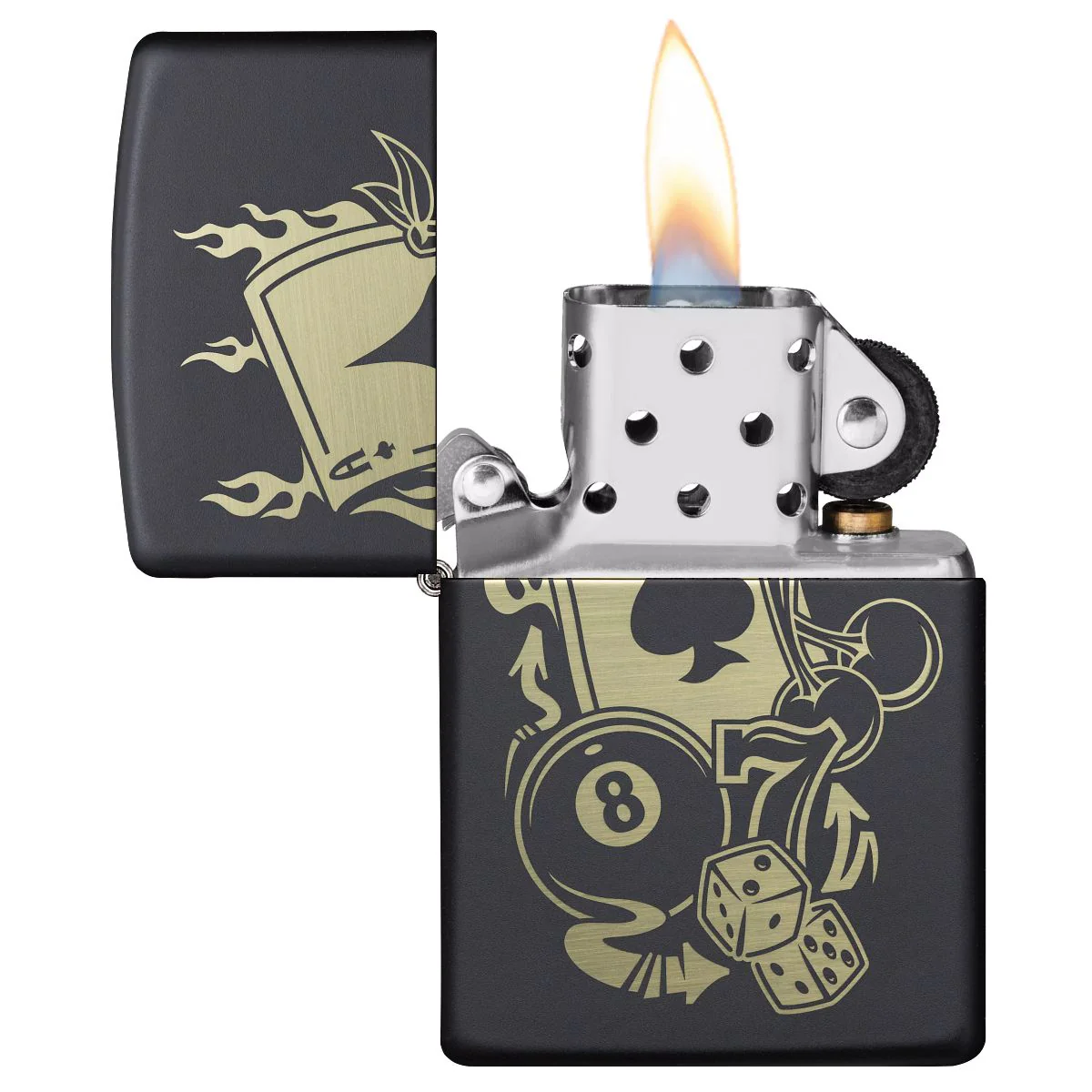 Zippo Lighter: Gambling Icons, Engraved - Black Matte 49257 - Image 3