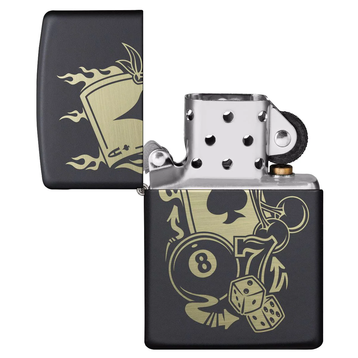 Zippo Lighter: Gambling Icons, Engraved - Black Matte 49257 - Image 4
