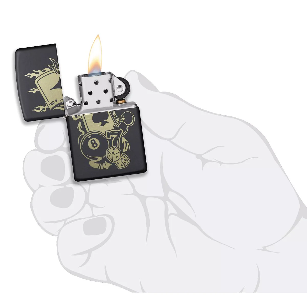 Zippo Lighter: Gambling Icons, Engraved - Black Matte 49257 - Image 5