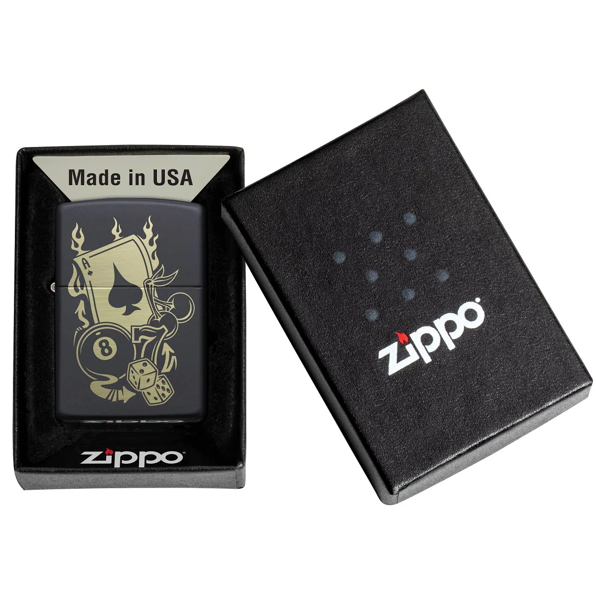Zippo Lighter: Gambling Icons, Engraved - Black Matte 49257 - Image 6