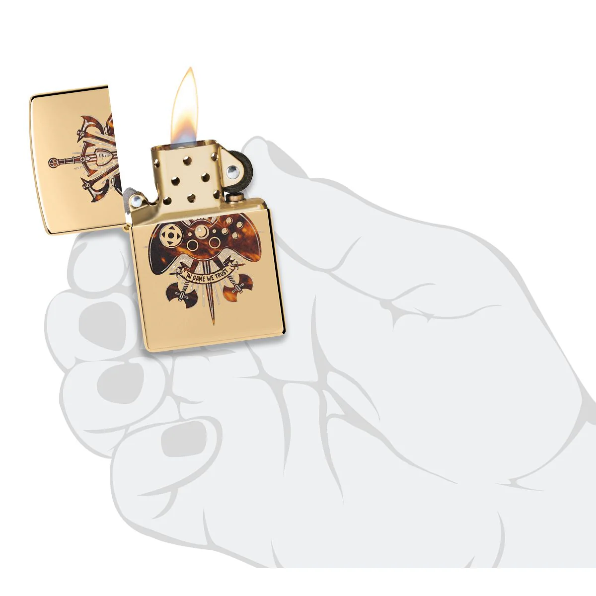 Zippo Lighter: Gamer Creed Design - High Polish Brass 46141 - Image 5