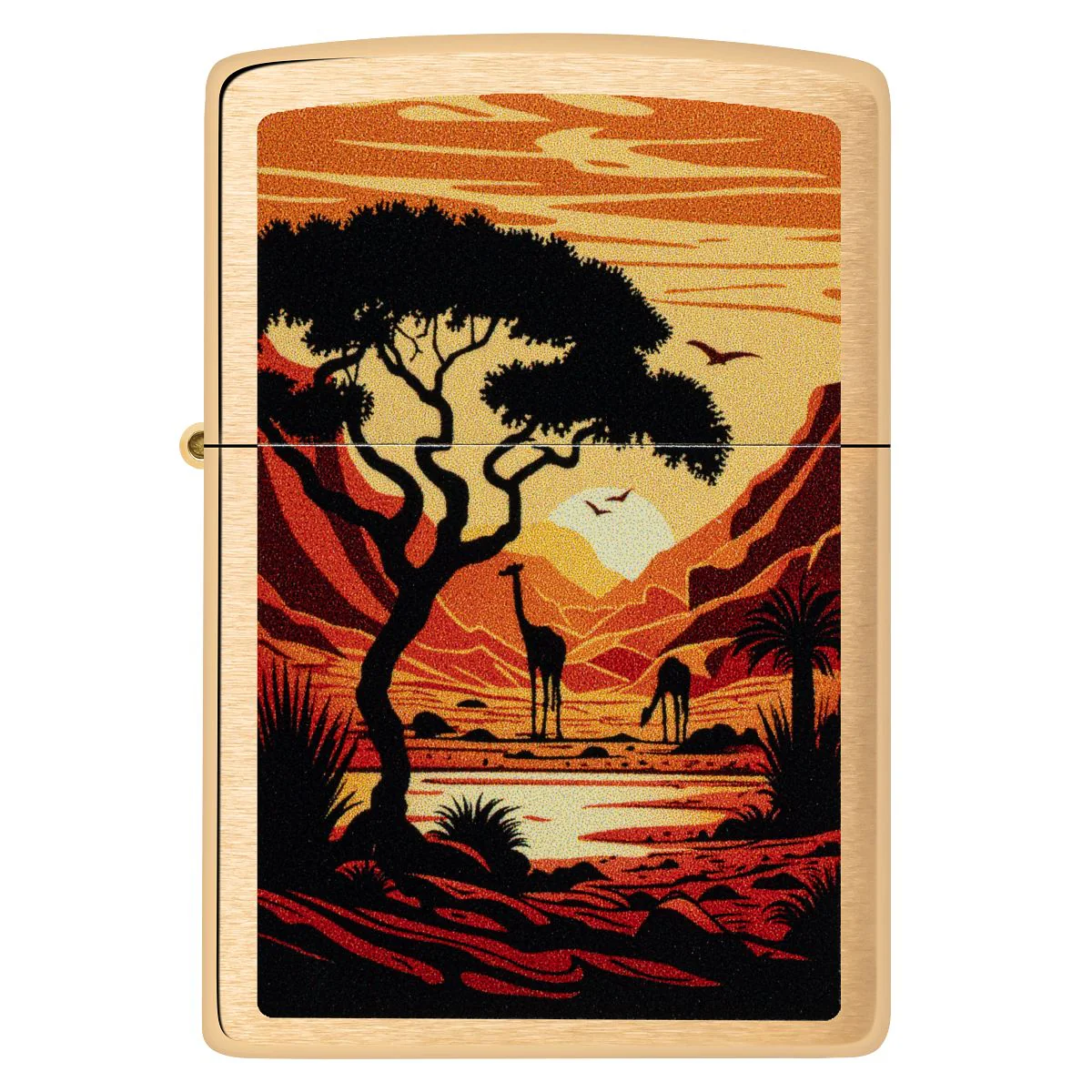 Zippo Lighter: Giraffes in the Wild - Brushed Brass 46658 - Image 2
