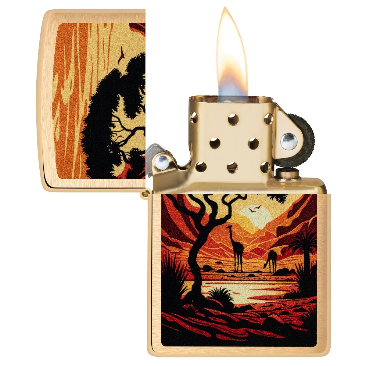 Zippo Lighter: Giraffes in the Wild - Brushed Brass 46658 - Image 3
