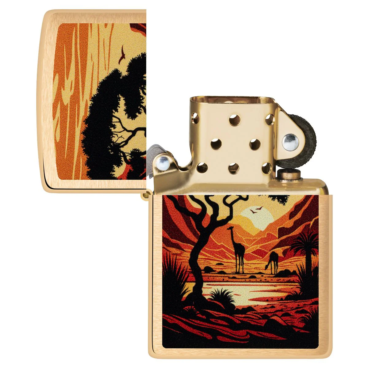 Zippo Lighter: Giraffes in the Wild - Brushed Brass 46658 - Image 4