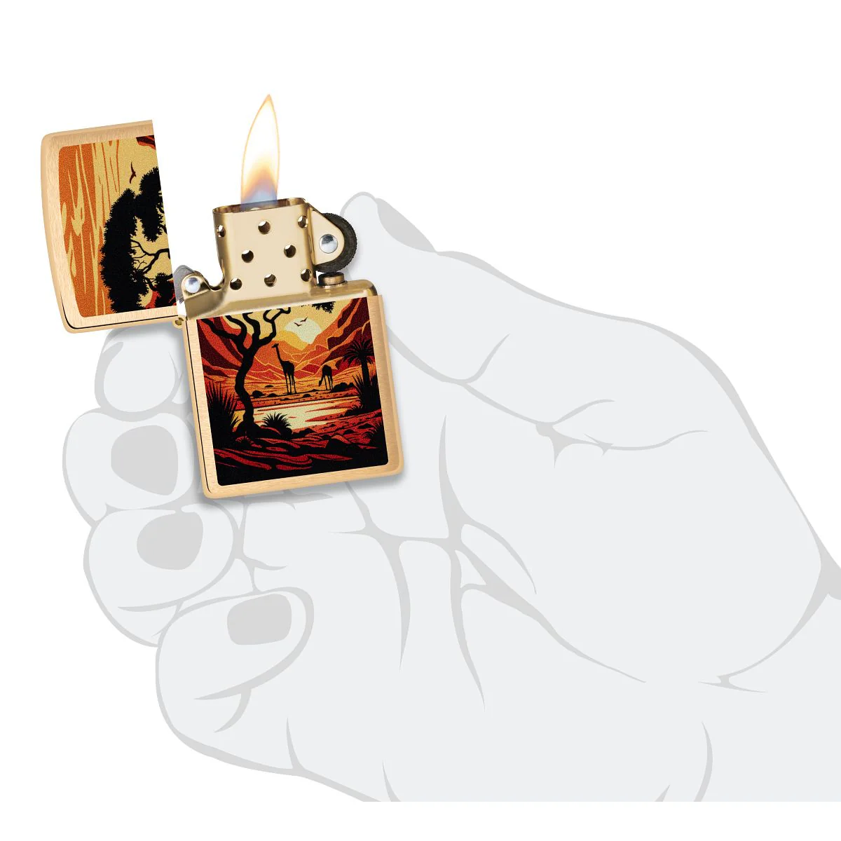 Zippo Lighter: Giraffes in the Wild - Brushed Brass 46658 - Image 5