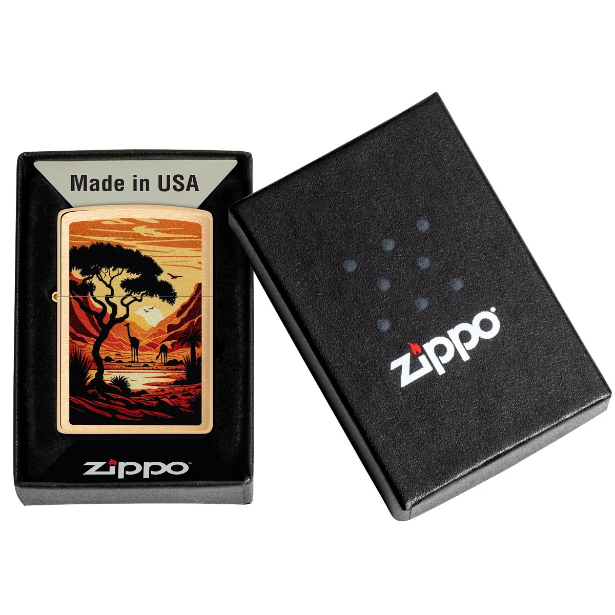 Zippo Lighter: Giraffes in the Wild - Brushed Brass 46658 - Image 6