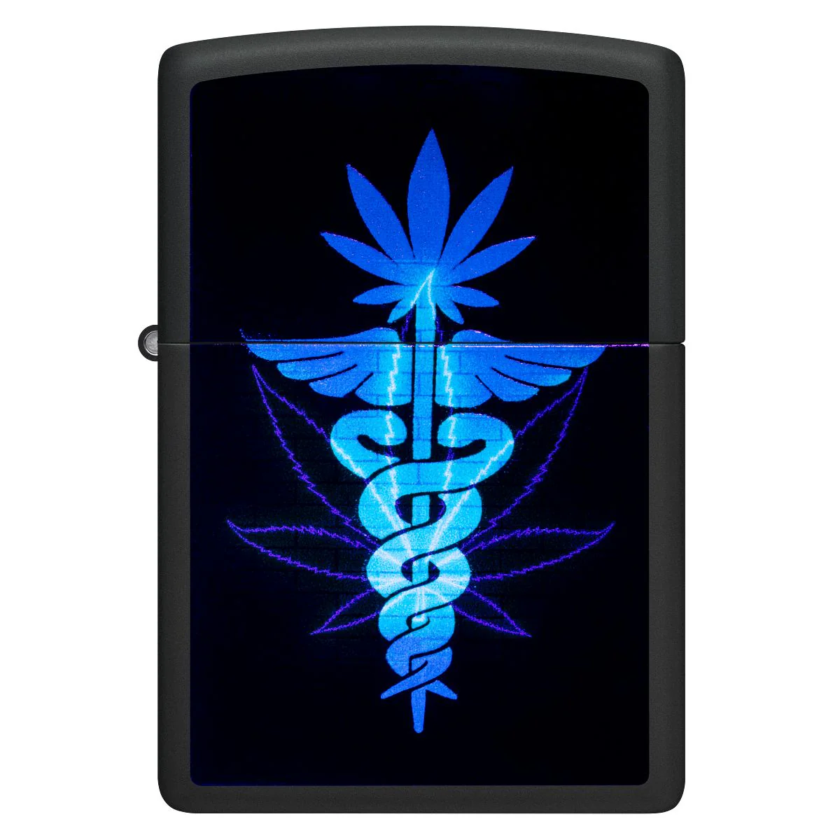 Zippo Lighter: Gleaming Weed Leaf with Black Light - Black Matte 46266 - Image 2