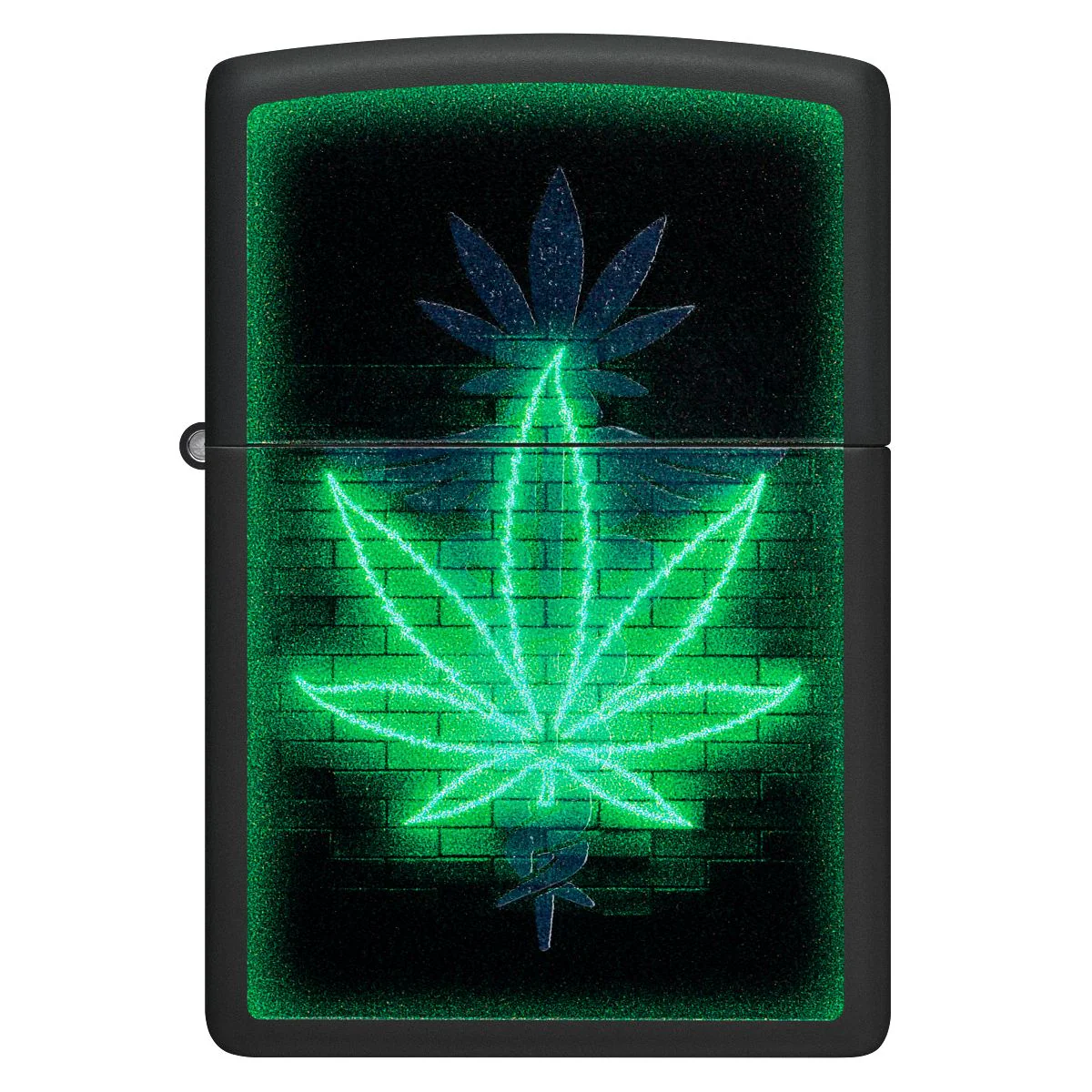 Zippo Lighter: Gleaming Weed Leaf with Black Light - Black Matte 46266 - Image 3