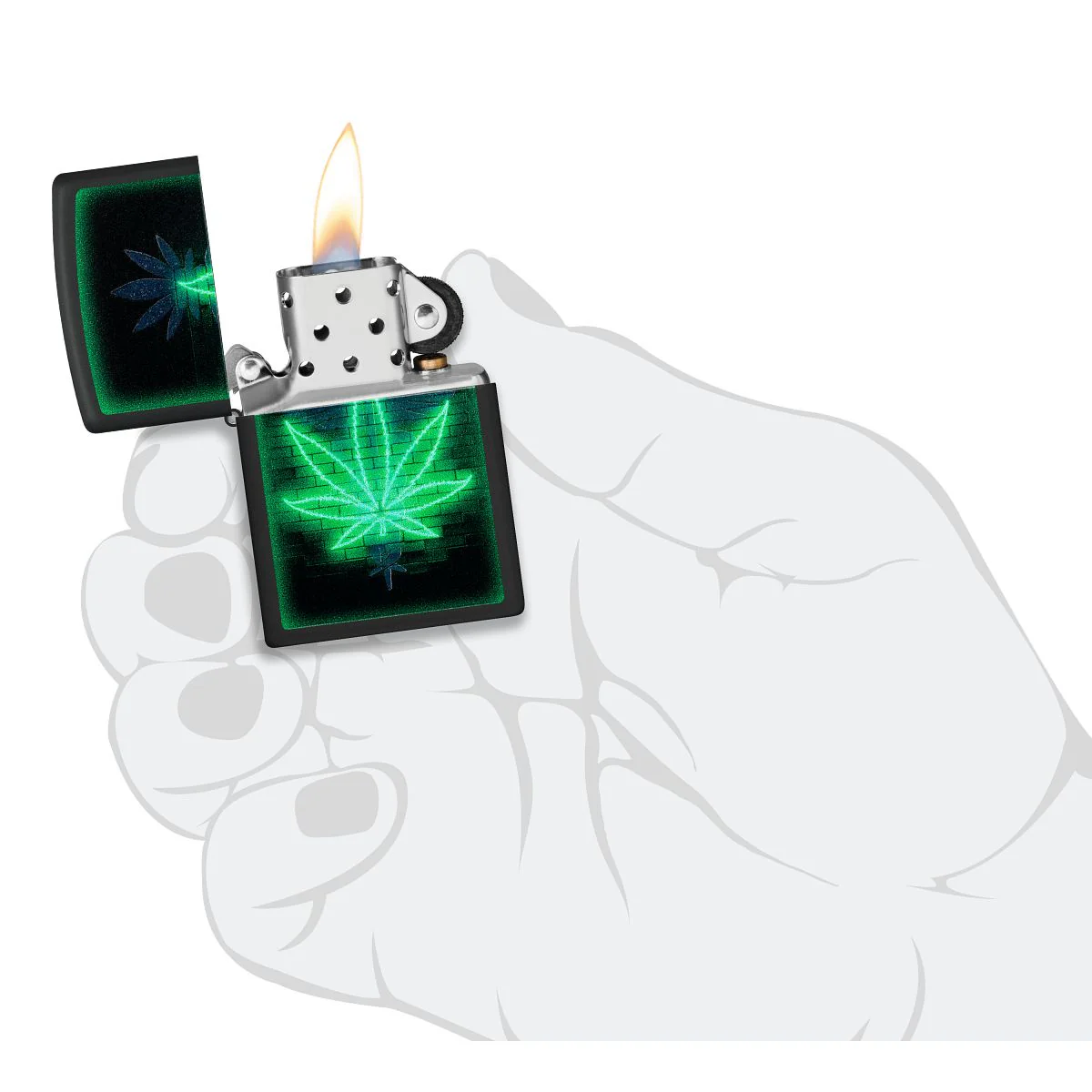 Zippo Lighter: Gleaming Weed Leaf with Black Light - Black Matte 46266 - Image 6