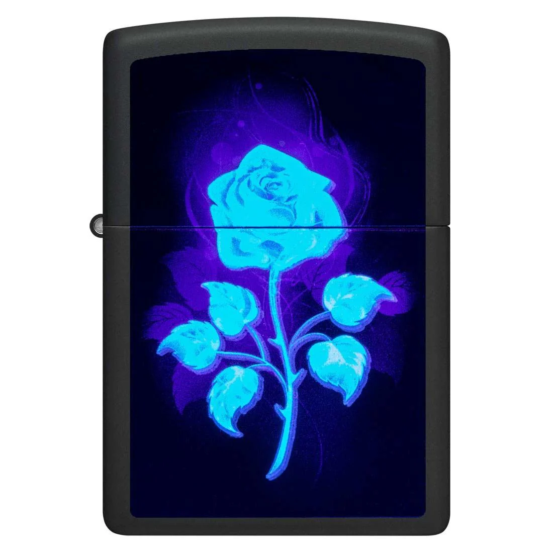 Zippo Lighter: Glowing Rose, Blacklight - Black Matte 81314 - Image 2