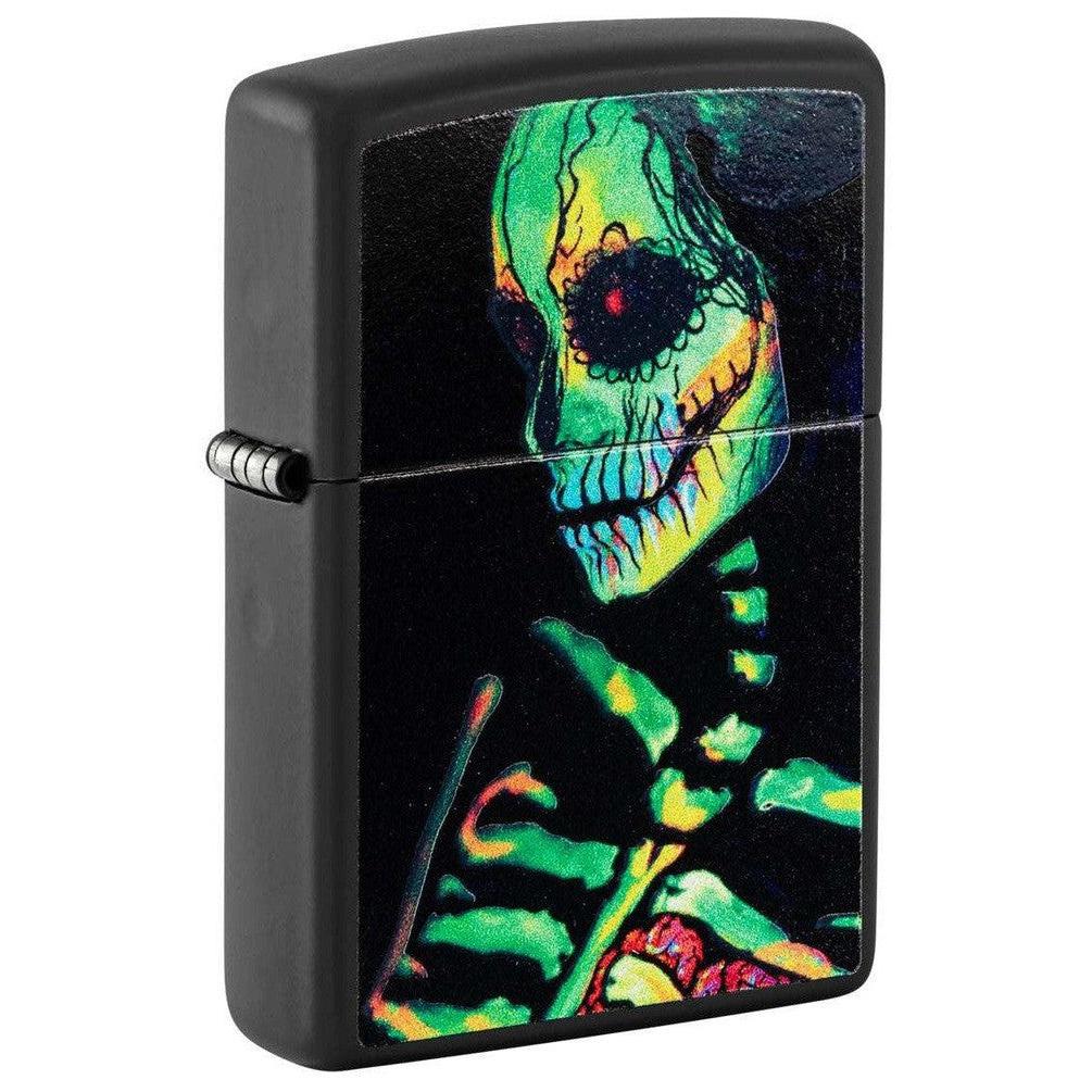 Zippo Lighter: Glowing Skeleton, Black Light - Black Matte 48761