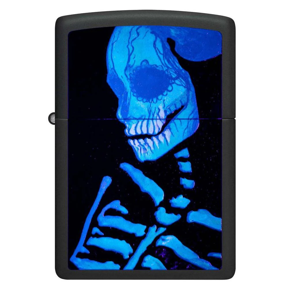 Zippo Lighter: Glowing Skeleton, Black Light - Black Matte 48761 - Image 2