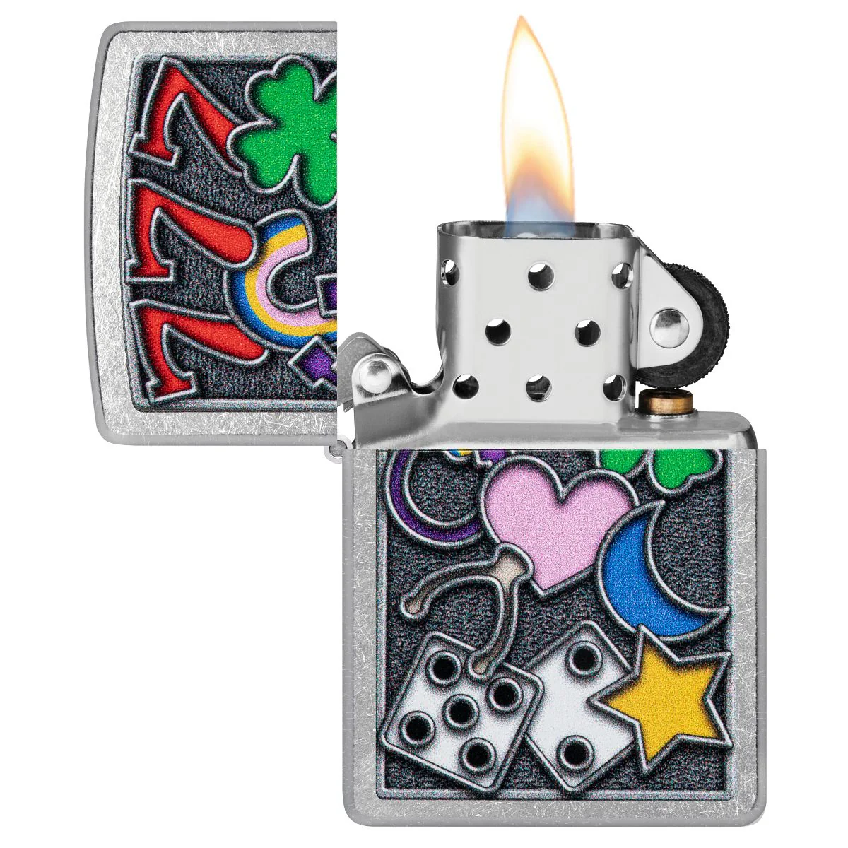 Zippo Lighter: Good Luck Symbols - Street Chrome 48682 - Image 3