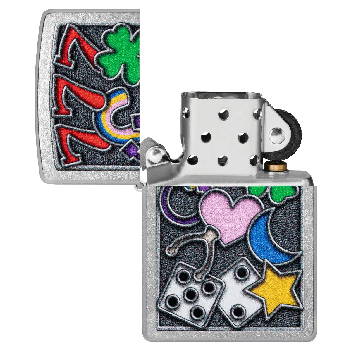 Zippo Lighter: Good Luck Symbols - Street Chrome 48682 - Image 4