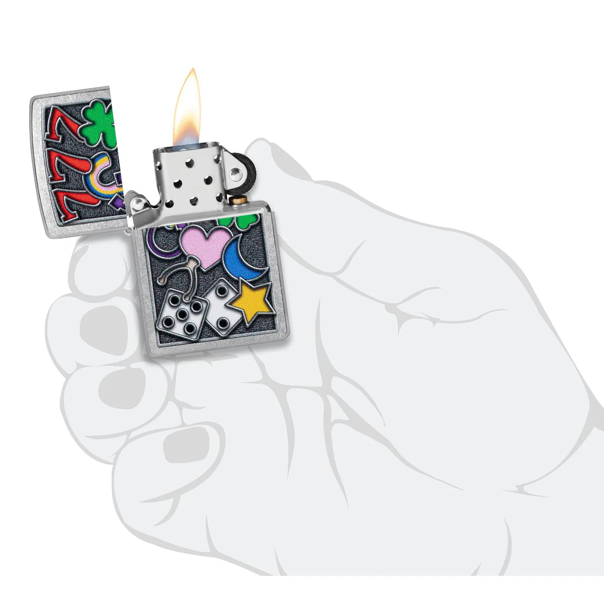 Zippo Lighter: Good Luck Symbols - Street Chrome 48682 - Image 5