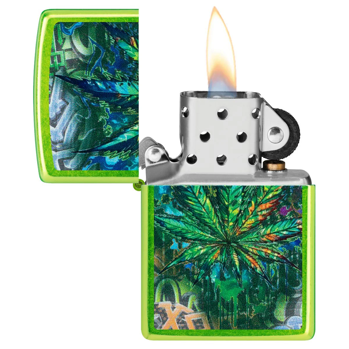 Zippo Lighter: Graffiti Weed Leaf - Lurid 46846 - Image 3
