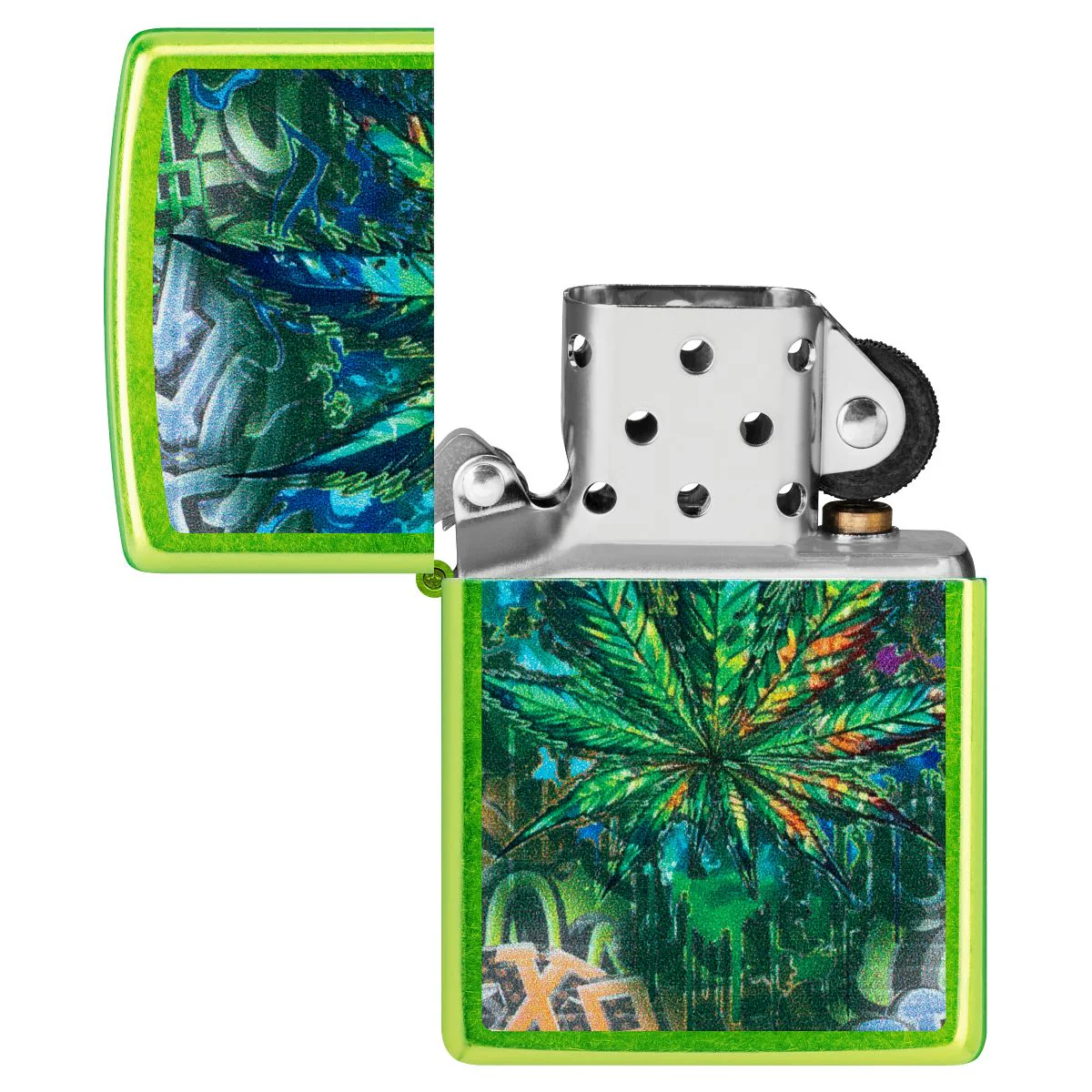 Zippo Lighter: Graffiti Weed Leaf - Lurid 46846 - Image 4