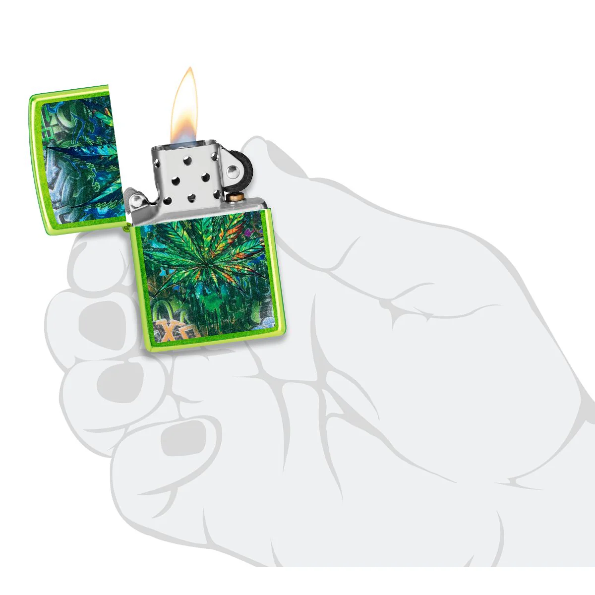 Zippo Lighter: Graffiti Weed Leaf - Lurid 46846 - Image 5