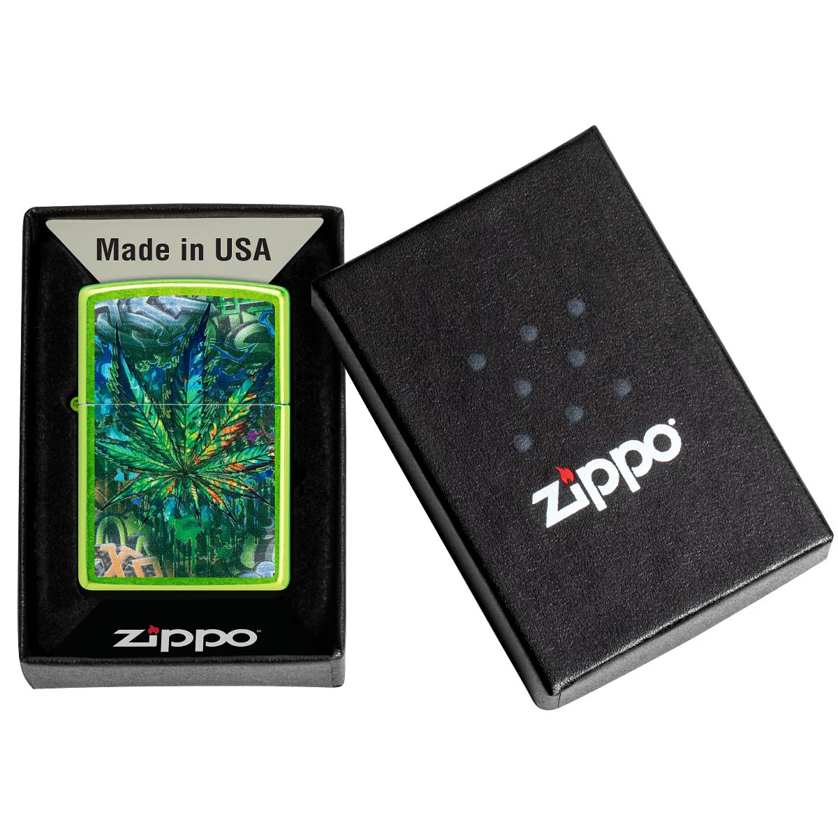 Zippo Lighter: Graffiti Weed Leaf - Lurid 46846 - Image 6