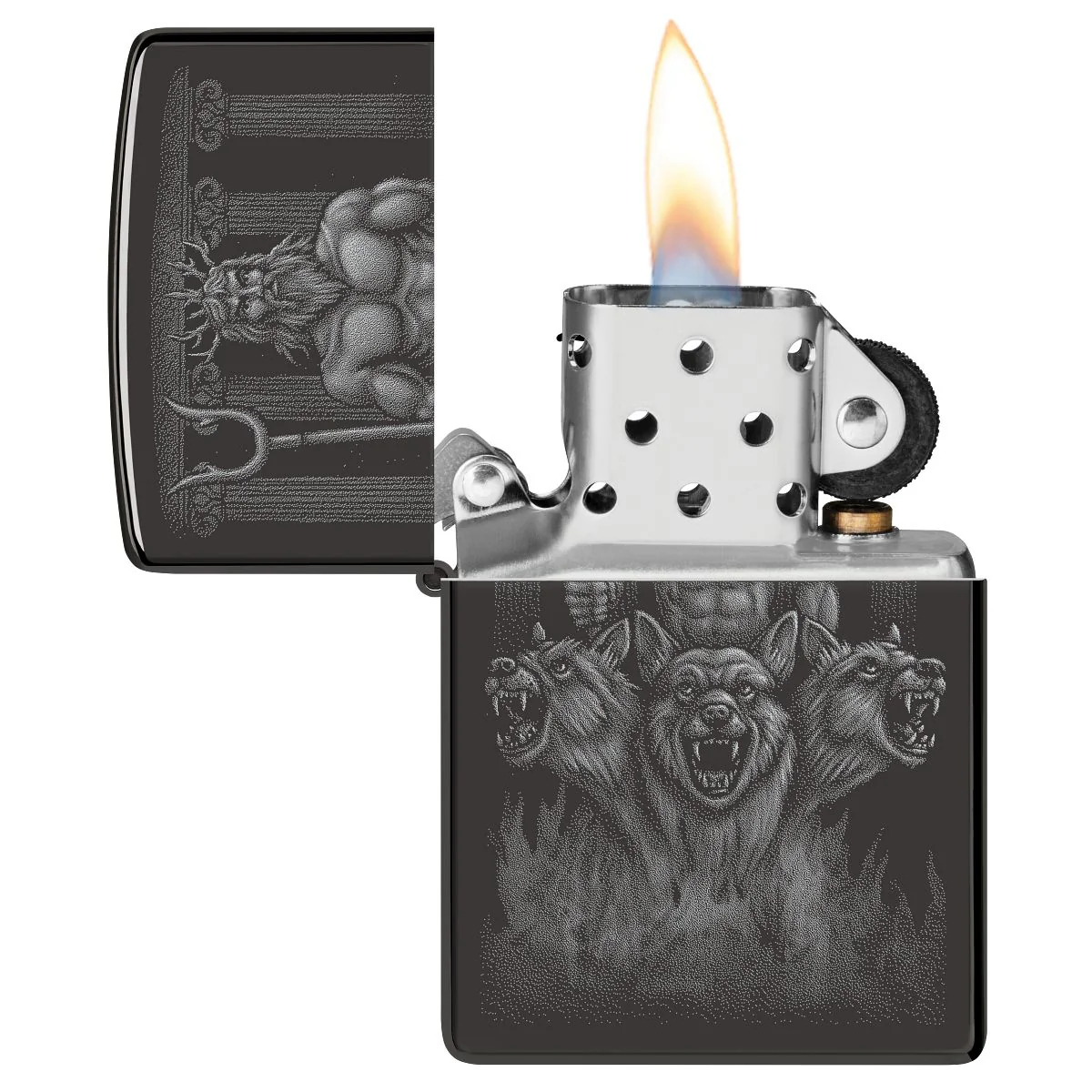 Zippo Lighter: Greek Dogs Design, Photo Image - High Polish Black 46264 - Image 3