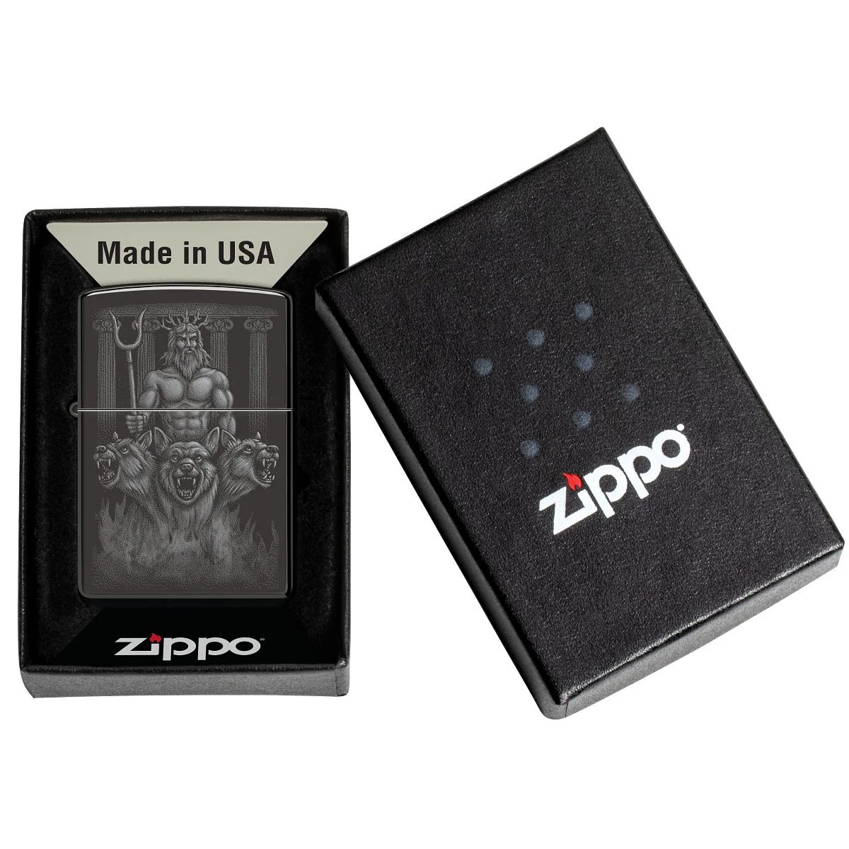 Zippo Lighter: Greek Dogs Design, Photo Image - High Polish Black 46264 - Image 6