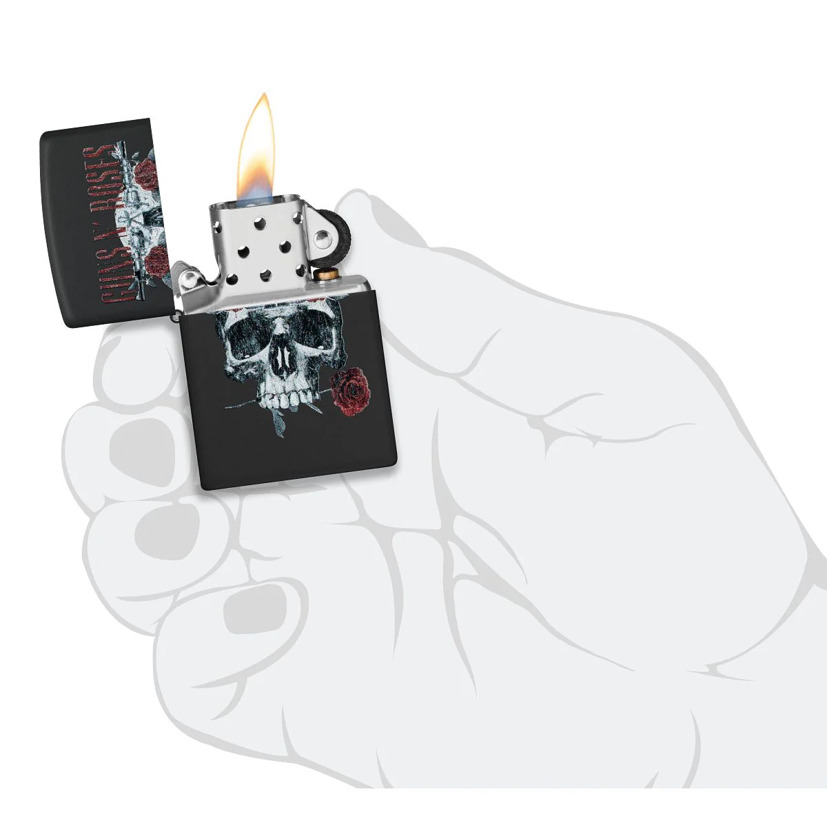 Zippo Lighter: Guns N' Roses, Skull and Roses - Black Matte 47227 - Image 5