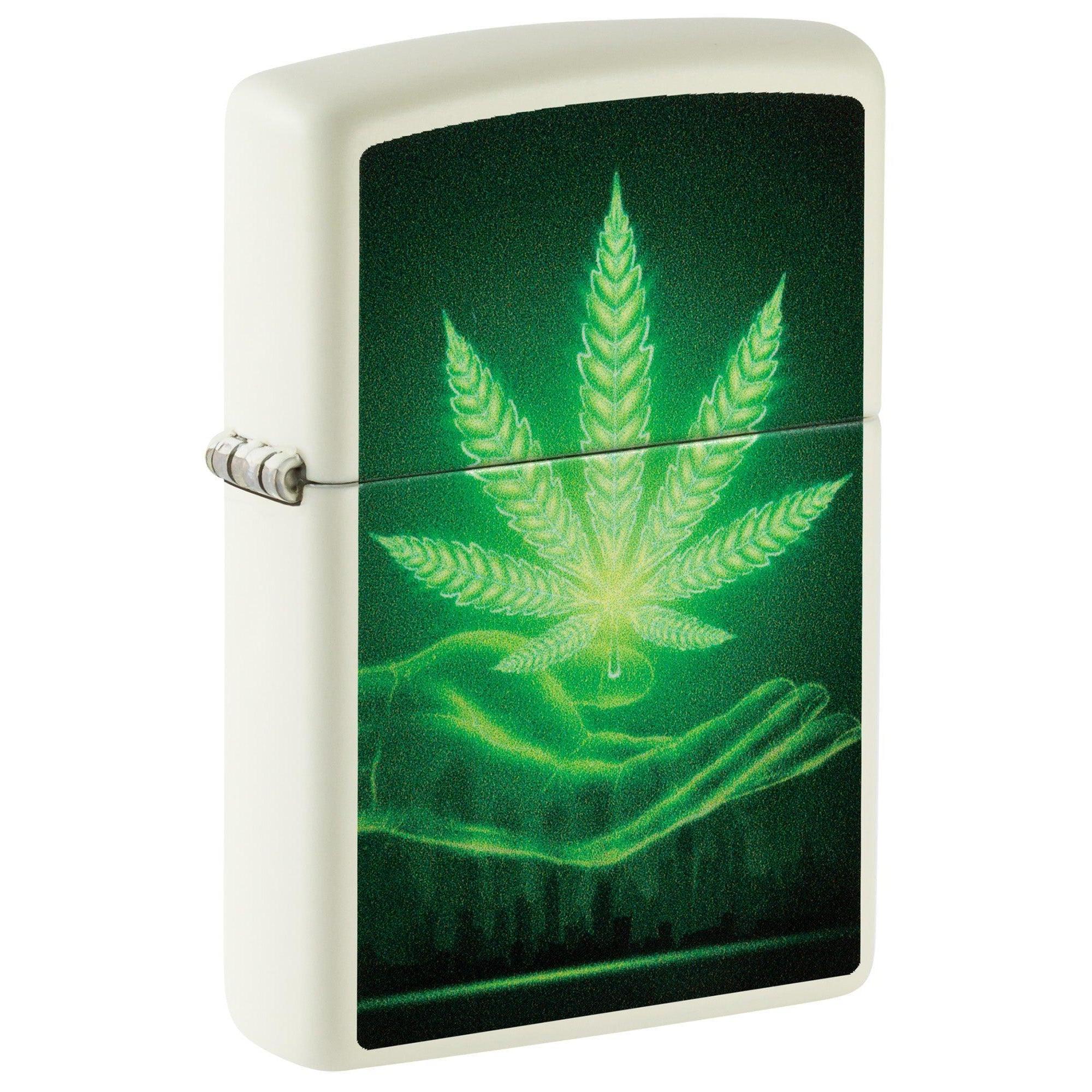 Zippo Lighter: Hand with Weed Leaf - Glow-in-the-Dark 48899