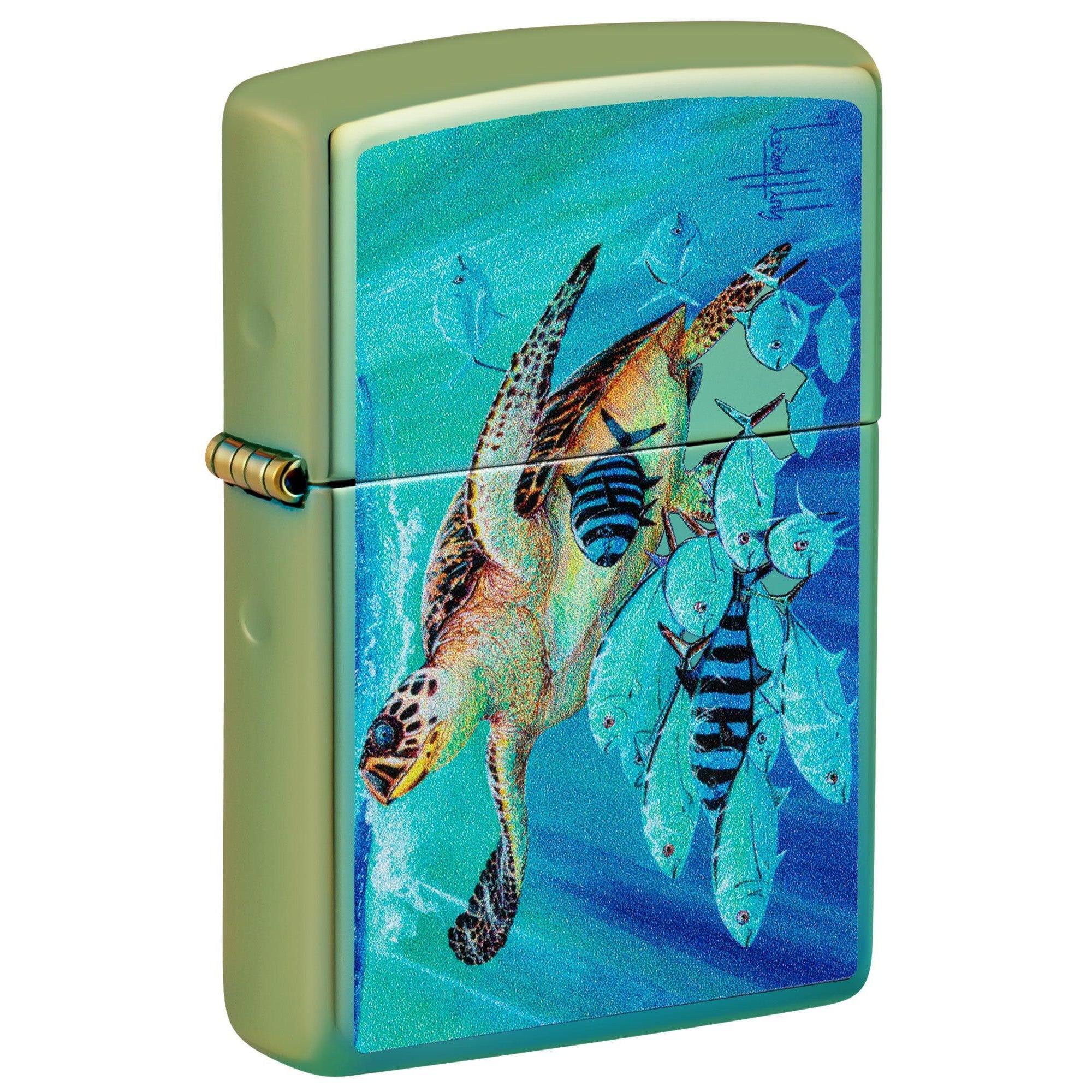 Zippo Lighter: Hawksbill Caravan by Guy Harvey - High Polish Teal 48967