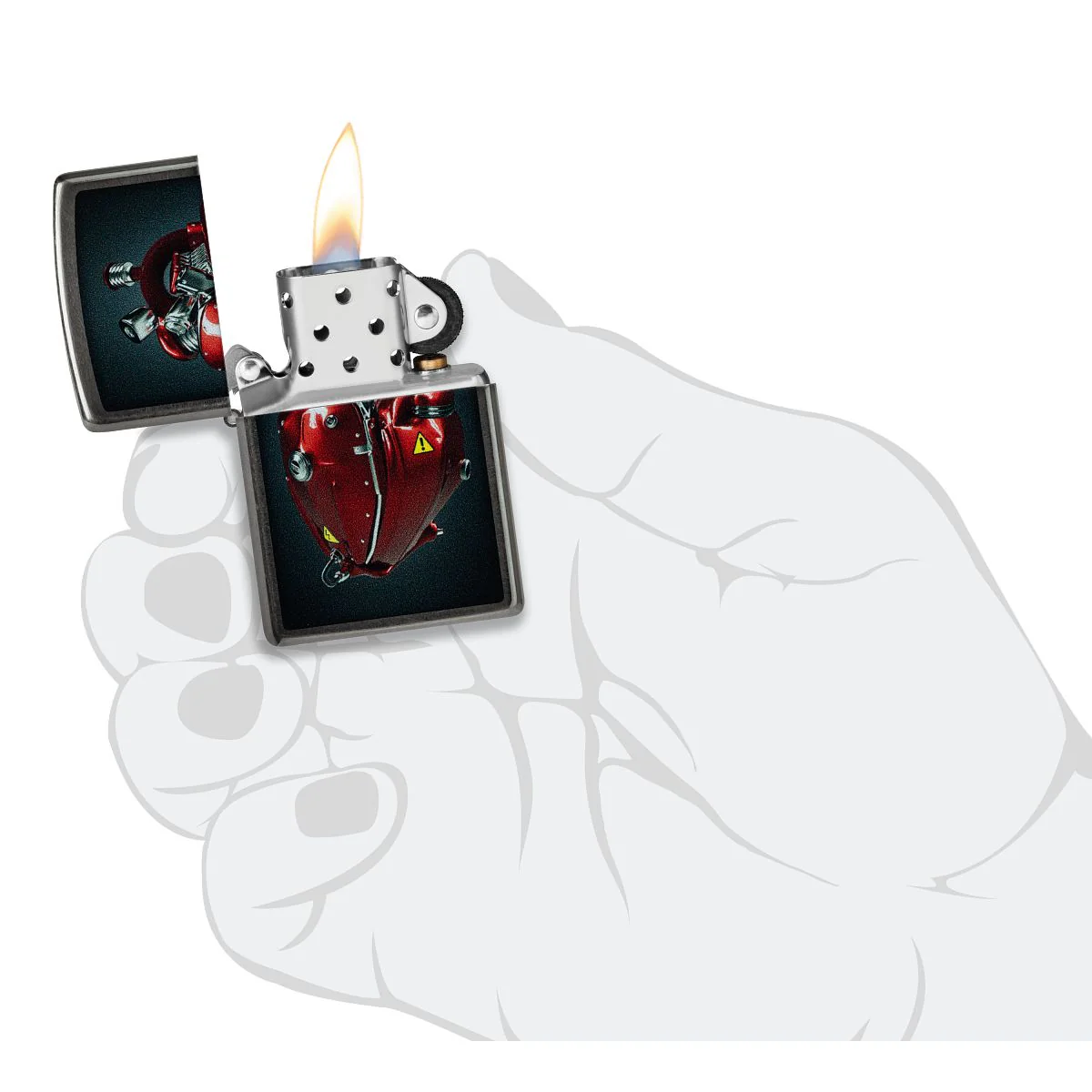 Zippo Lighter: Heart Engine - Grey 46656 - Image 5
