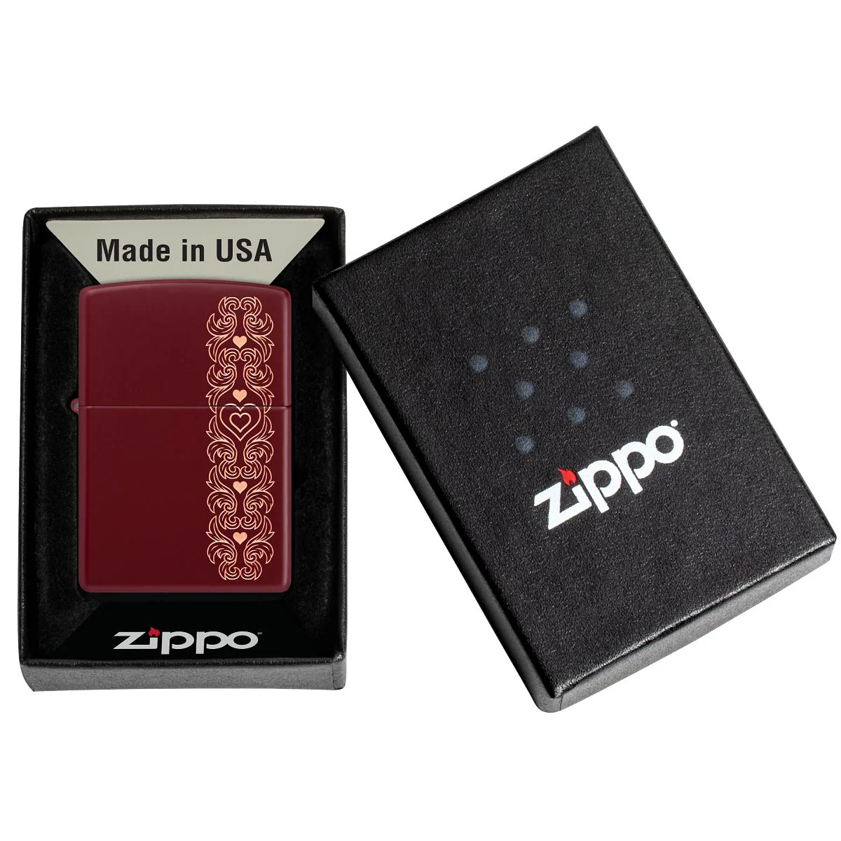 Zippo Lighter: Heart Garland Design, Engraved - Merlot 46296 - Image 6