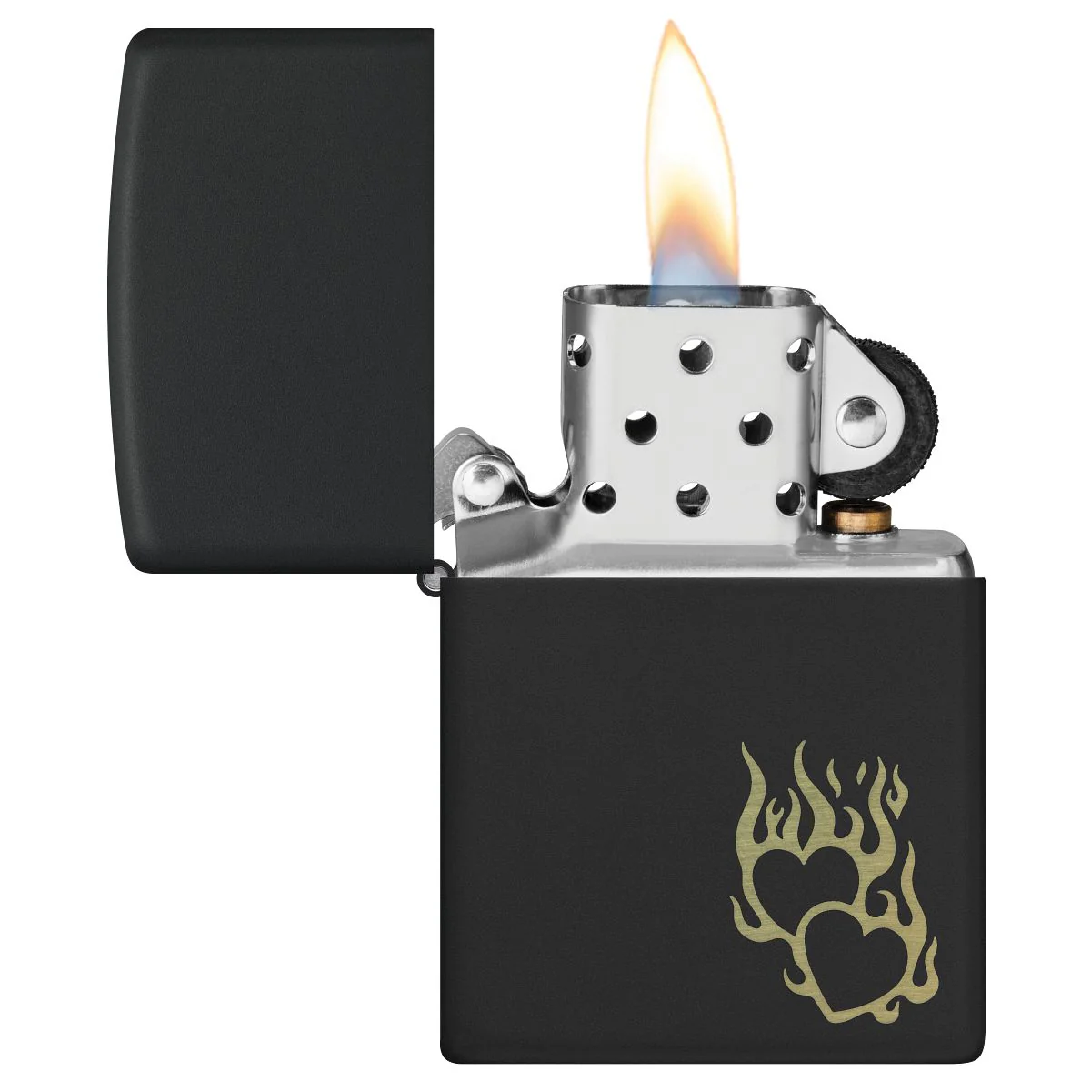 Zippo Lighter: Hearts on Fire, Engraved - Black Matte 46004 - Image 3