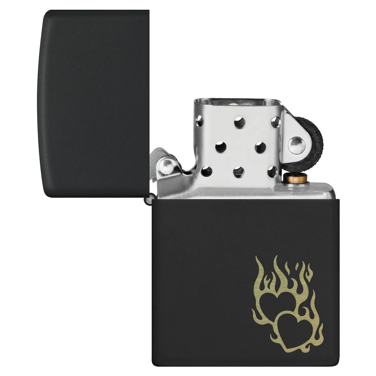Zippo Lighter: Hearts on Fire, Engraved - Black Matte 46004 - Image 4