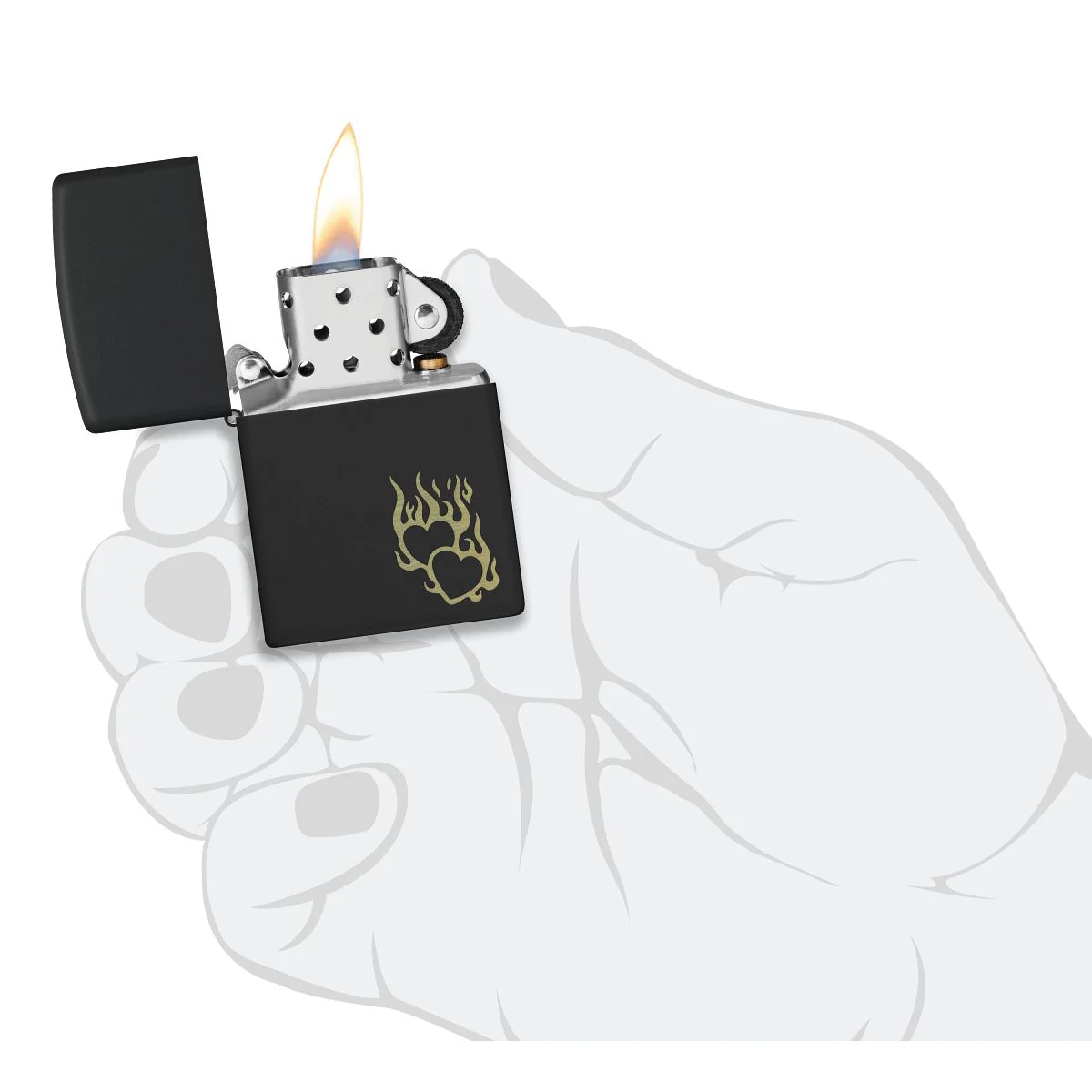 Zippo Lighter: Hearts on Fire, Engraved - Black Matte 46004 - Image 5