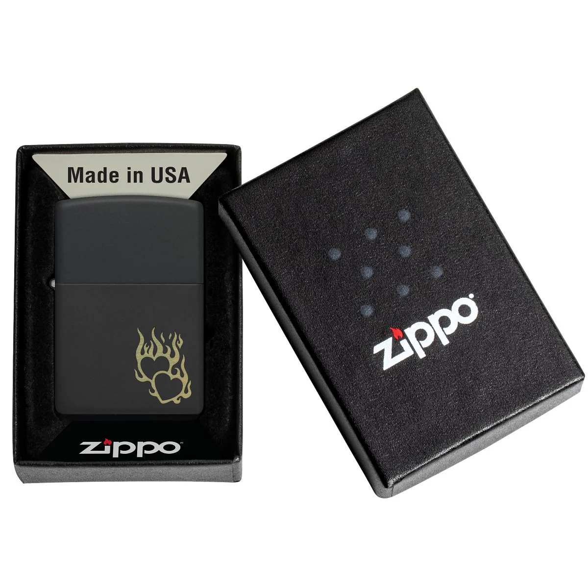 Zippo Lighter: Hearts on Fire, Engraved - Black Matte 46004 - Image 6