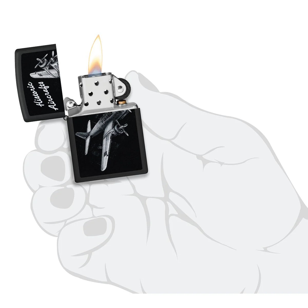 Zippo Lighter: Historic Airplane - Black Matte 46905 - Image 5