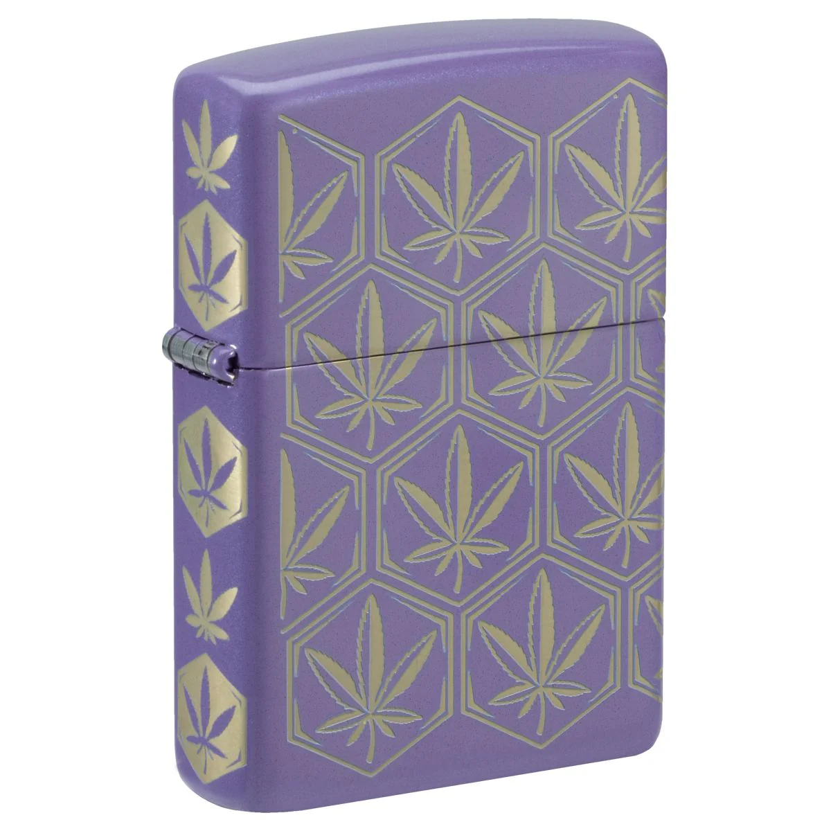 Zippo Lighter: Honeycomb Weed Leaves, 360 Laser - Smokey Lavender 46855