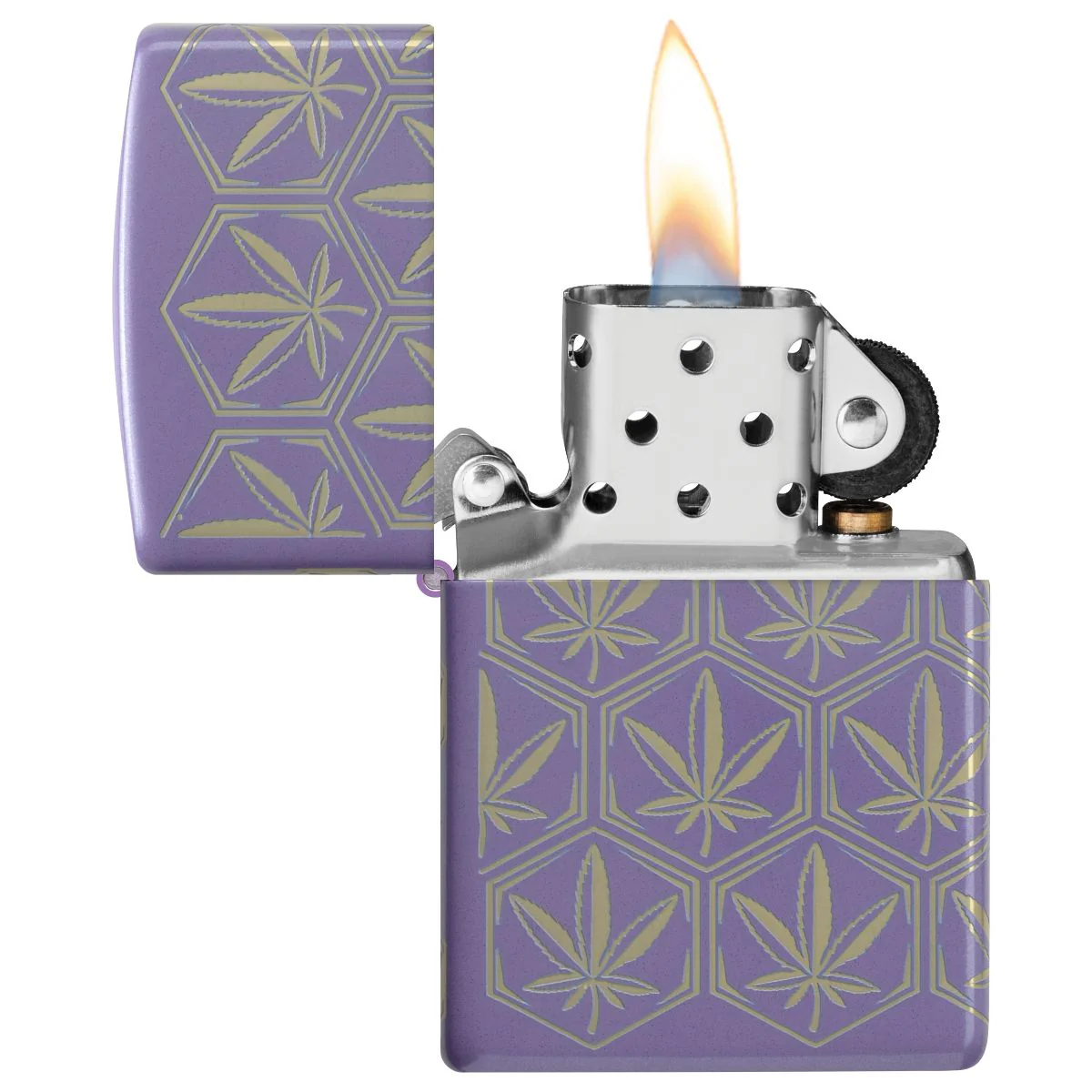 Zippo Lighter: Honeycomb Weed Leaves, 360 Laser - Smokey Lavender 46855 - Image 7