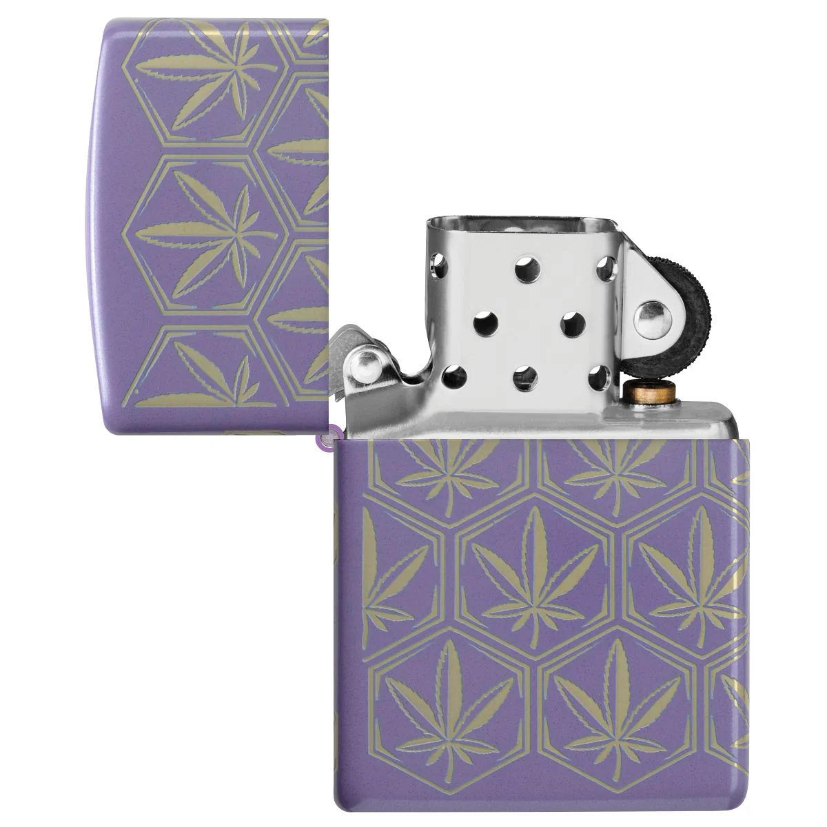 Zippo Lighter: Honeycomb Weed Leaves, 360 Laser - Smokey Lavender 46855 - Image 8