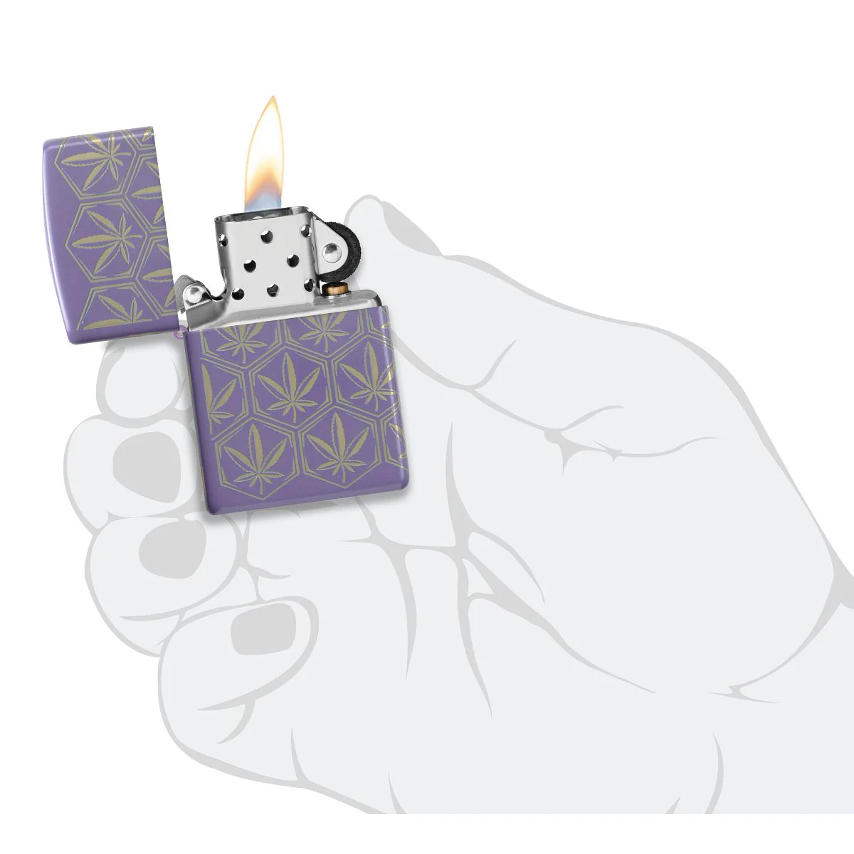 Zippo Lighter: Honeycomb Weed Leaves, 360 Laser - Smokey Lavender 46855 - Image 9