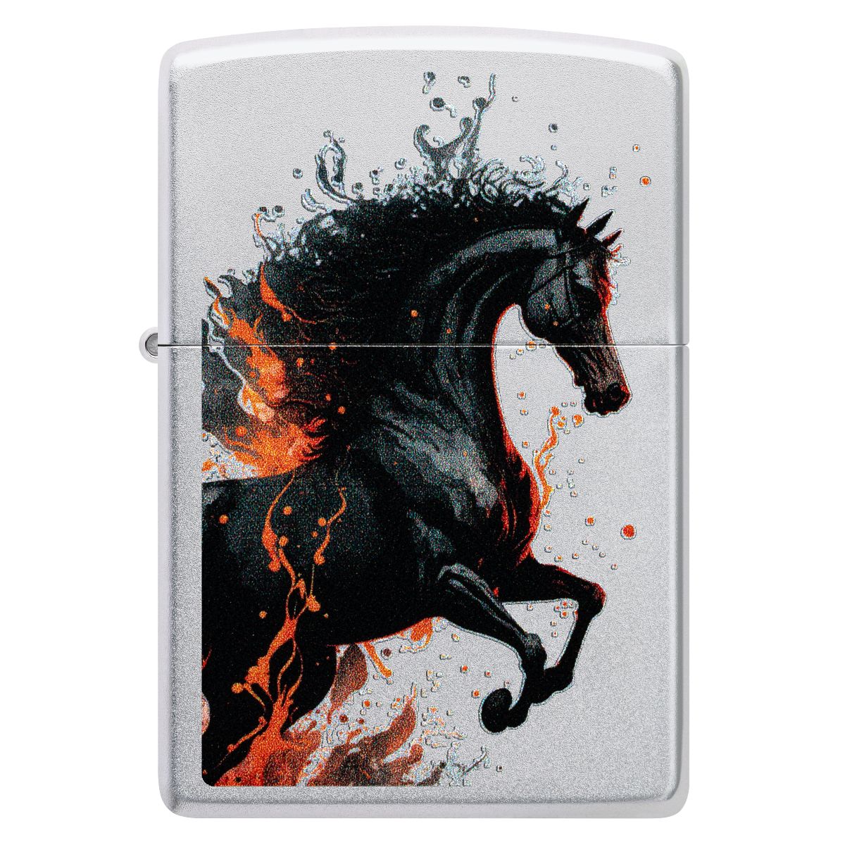 Zippo Lighter: Horse with Fire - Satin Chrome 46617 - Image 2