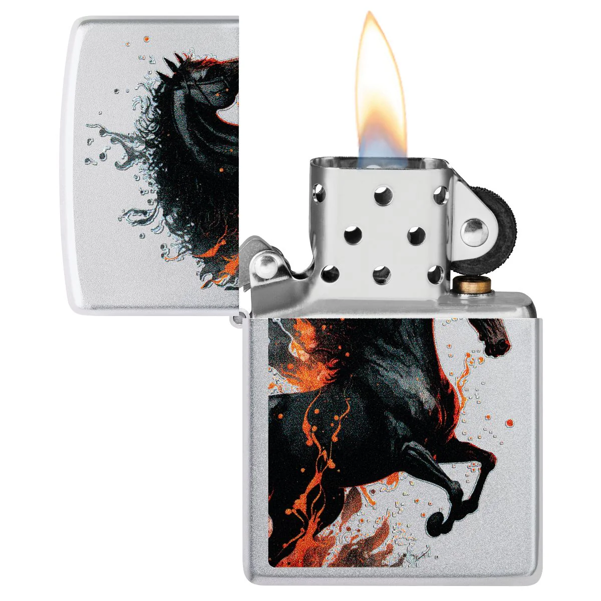 Zippo Lighter: Horse with Fire - Satin Chrome 46617 - Image 3