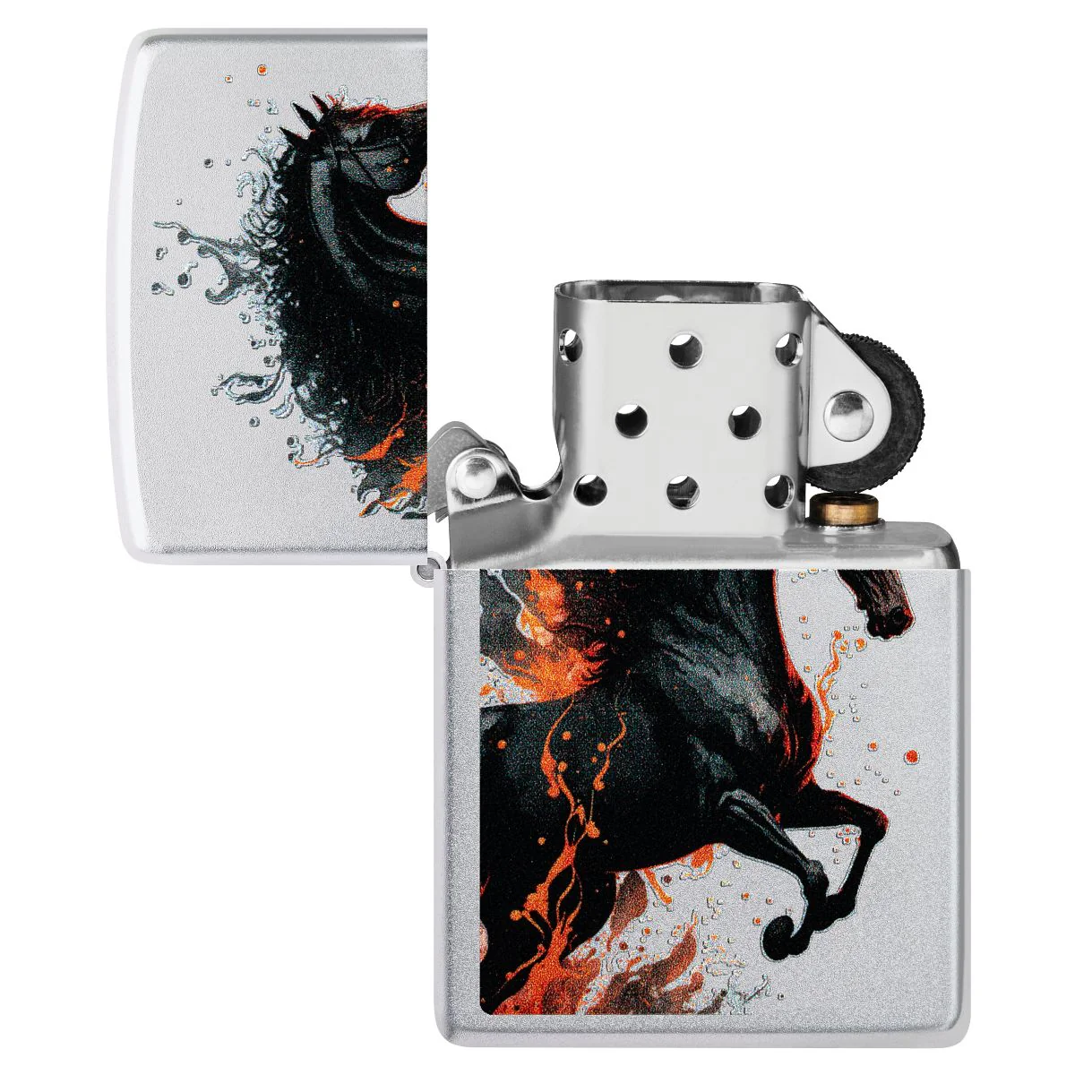Zippo Lighter: Horse with Fire - Satin Chrome 46617 - Image 4
